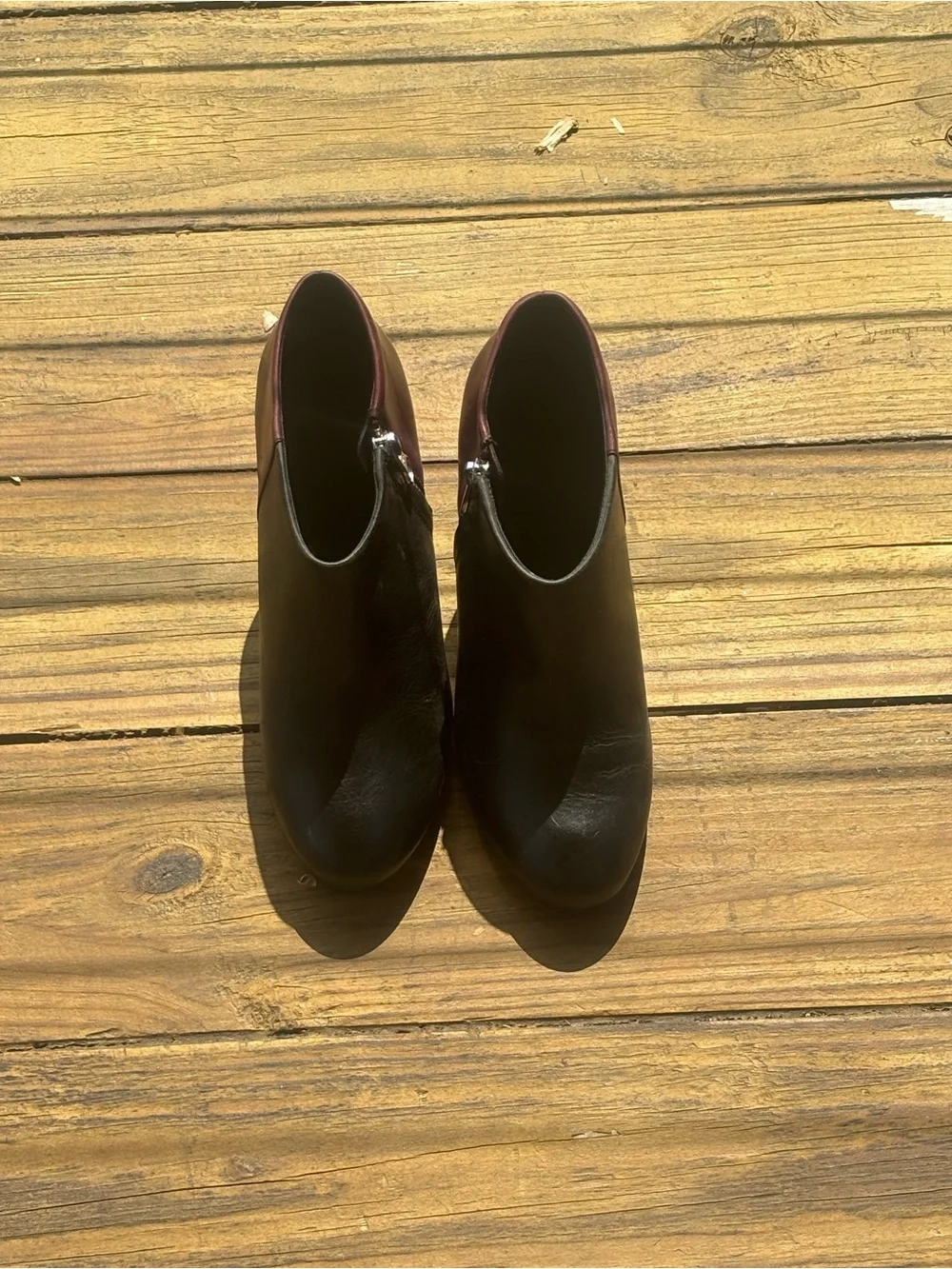 See By Chloé Two-Tone Black and Burgundy Leather Ankle Booties